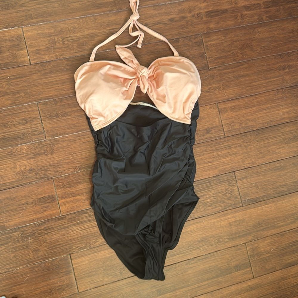 BRAND NEW - Pink & Black One Piece Swimsuit - Tie - Halter - Size Medium